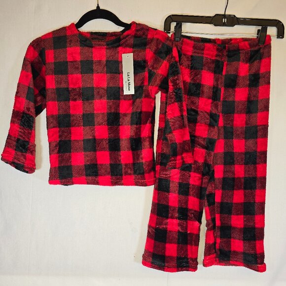 Kids Red and Black Checkered Fleece Pajama set - Picture 1 of 2